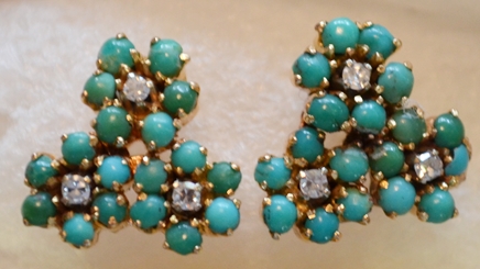 TURQUOISE & DIAMOND STUD EARRINGS - Click Image to Close